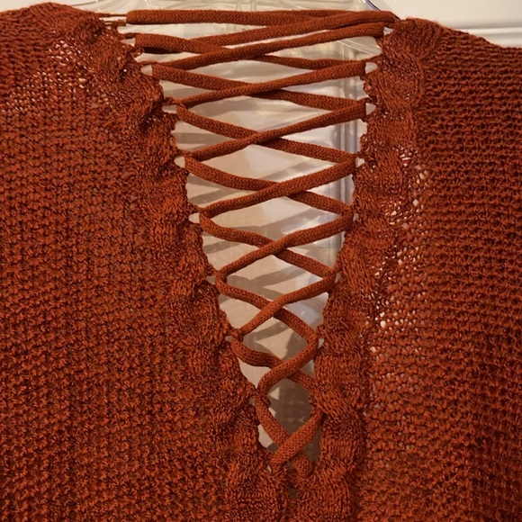 LAST CHANCE Lety & Me rust open cardigan with string detail in  back 2X - Picture 3 of 6
